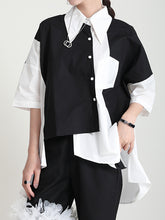 Original Loose Color-block Lapel Blouse